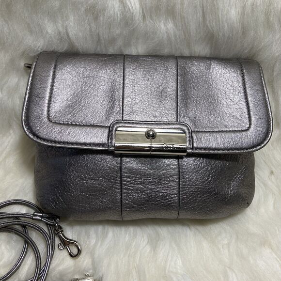 COACH Silver Metallic Leather Crossbody Y2K - Picture 1 of 11